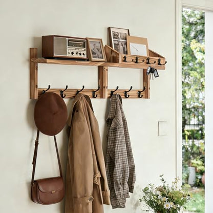 29" Coat Rack Wall Mount with Shelf, 4 in 1 Wall Mounted Coat and Key Hanger with 11 Hooks, Entryway Key Holder with Mail Holder for Living Room, Bedroom - size: 7 Hooks with shelf