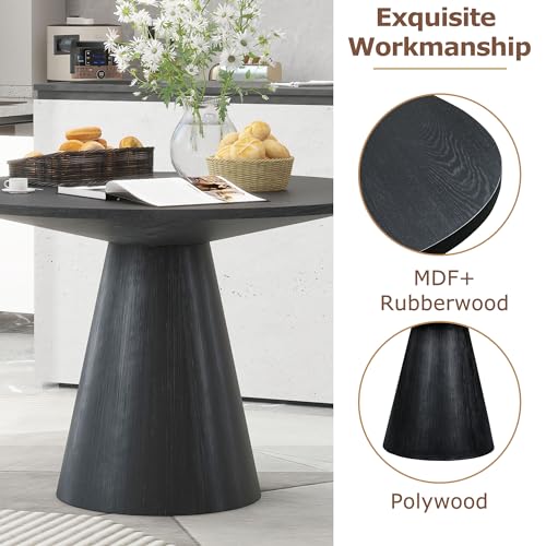 46.5'' Round Wood Dining Table for 4-6, Modern Circle Kitchen Table for Living Room Dining Room, φ46.5"x30.2" Contemporary Living Room Dining Room Table Furniture - Black - color: 46.5 Inches Black