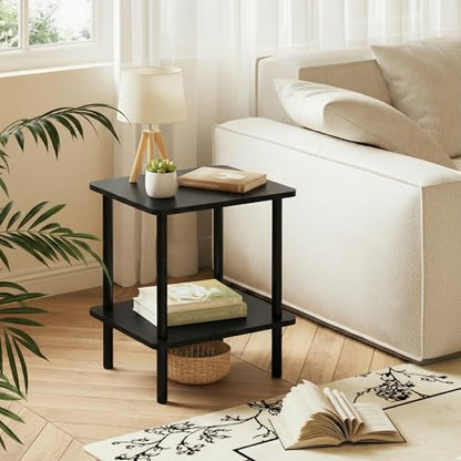 FORAOFUR Black Narrow End Table with Charging Station, 2 Tier Coffee Table | Ultra-narrow 11.8" width fits tight spaces, USB & outlets, sleek black finish, sturdy MDF build, assembles in 15 mins - color: Black