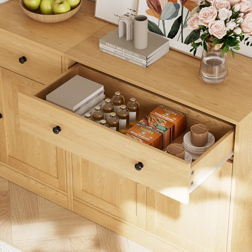 TUSY 71" Large TV Stand Set - TV Entertainment Center for TVs up to 65", Media Center with Tempered Glass Doors and Drawer, TV Hutch with Bookshelves for Living Room (Wood, BEEB) - color: Wood