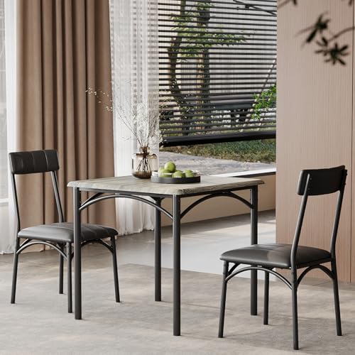 GarveeLife 3-Piece Dining Table Set for 2, Square Kitchen Table & Chairs | Upholstered, Space-Saving Square Kitchen Table Set, Compact Dining Room Furniture for Apartment, Studio - color: Grey