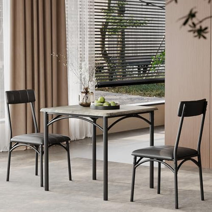 GarveeLife 3-Piece Dining Table Set for 2, Square Kitchen Table & Chairs | Upholstered, Space-Saving Square Kitchen Table Set, Compact Dining Room Furniture for Apartment, Studio - color: Grey