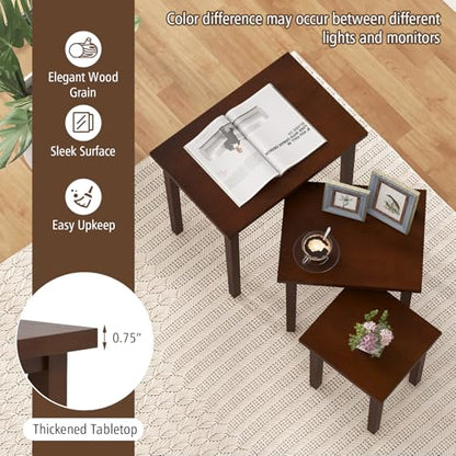 Giantex Nesting Tables Set of 3, Farmhouse Stacking Side Table with Rubber Legs, Wooden Rectangle Accent End Table, Nesting Coffee Tables for Living Room Bedroom (Walnut) - color: Walnut