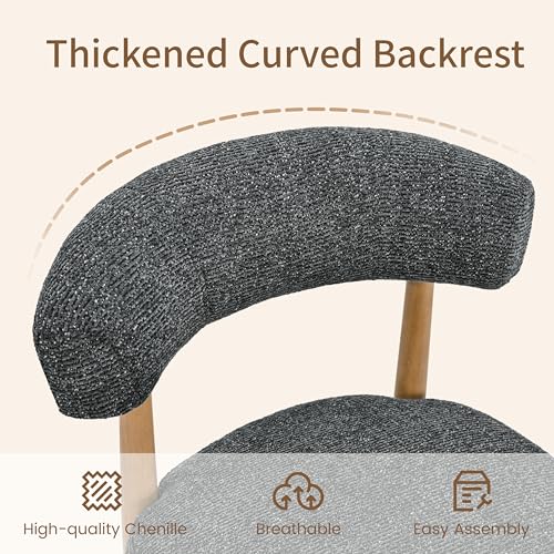 VKNOW Wooden Dining Chairs Set of 4 with Rubberwood Legs, Curved Backrest | Modern Upholstered Dining Chairs with Thickened Cushion, Soft Chenille Fabric, for Dining Room/Kitchen, Black - color: Black, size: Set of 4