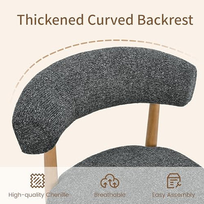 VKNOW Wooden Dining Chairs Set of 4 with Rubberwood Legs, Curved Backrest | Modern Upholstered Dining Chairs with Thickened Cushion, Soft Chenille Fabric, for Dining Room/Kitchen, Black - color: Black, size: Set of 4