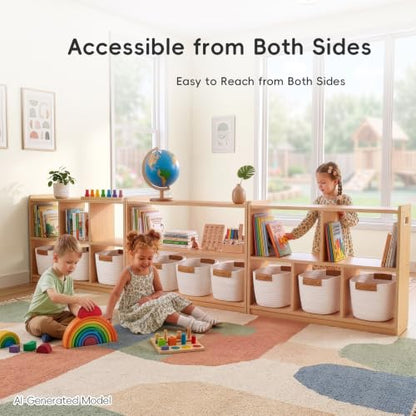 OOOK 2-Tier Montessori Bookshelf, Double-Sided Toy Organizers and Storage | FSC Safety, Toddler Open Bookshelf Suitable for Classroom, Kids Room, Playroom and Daycare Center, 32.7"W×11.4"D×23.2"H - size: 32.7 x 11.4 x 23.2 inches