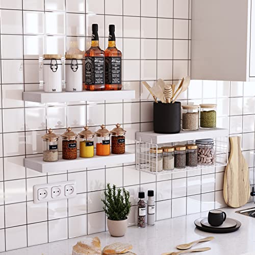 QEEIG White Bathroom Shelves Over Toilet - Wall Mounted Floating Shelves Farmhouse Shelf Toilet Paper Storage Small 16 inch Set of 2 (019-W2) - color: C. White, size: 2pcs