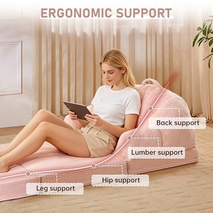wanan Folding Sofa Bed, 3-in-1 Convertible Boneless Couch with Handle, Floor Lounger & Sleeper Chair for Adults, Comfy Folding Couch Single Sofa for Living Room Bedroom, Pink - color: Pink