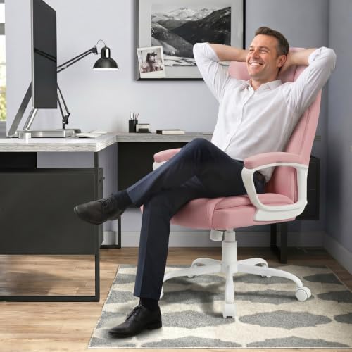 Home Office Executive Desk Chair, High Back PU Leather Chair, Height Adjustable Swivel Computer Chair with Padded Armrest, Pink - color: Pink