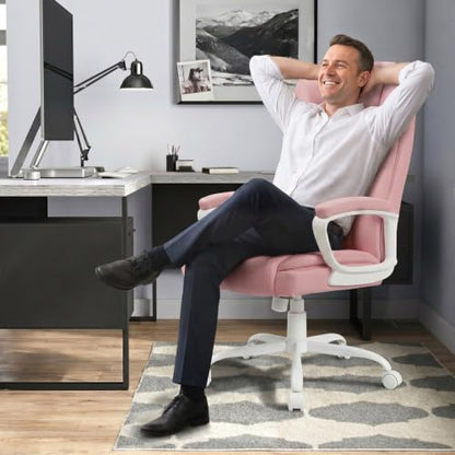 Home Office Executive Desk Chair, High Back PU Leather Chair, Height Adjustable Swivel Computer Chair with Padded Armrest, Pink - color: Pink