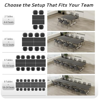 Folding Conference Table with Wheels Set of 6, Modular Conference Room Table for 6-12 Person Meetings, Flip Top Rolling Training & Classroom Tables, Nesting Office Tables - color: Black, size: 61 in