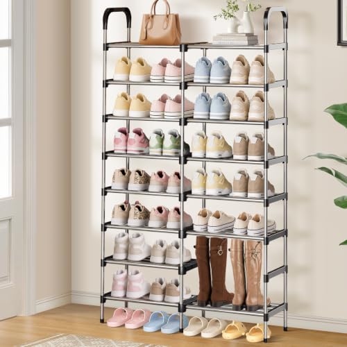 8-Tier Stackable Metal Shoe Rack, Removable Boot Shelf, Black | Sturdy Metal Shelves, Holds 32 Pairs, Tall Boot Tier, Space-Saving, Expandable, Easy Assembly, for Entryway, Closet - size: 8 Tiers (32.3"W)
