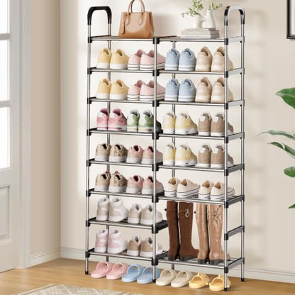 8-Tier Stackable Metal Shoe Rack, Removable Boot Shelf, Black | Sturdy Metal Shelves, Holds 32 Pairs, Tall Boot Tier, Space-Saving, Expandable, Easy Assembly, for Entryway, Closet - size: 8 Tiers (32.3"W)