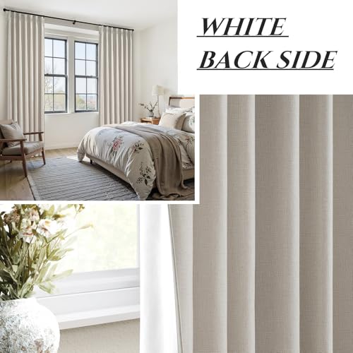 Natural Linen Pinch Pleated Blackout Curtains & Drapes 98 Inch Long Bedroom/Livingroom Farmhouse Curtain 2 Panel Sets, Neutral Track Room Darkening Thermal Insulated Back Tab Window (W40" x L98" x 2) - color: Natural, size: 40"W x 98"L (Pack of 2)