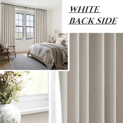 Natural Linen Pinch Pleated Blackout Curtains & Drapes 98 Inch Long Bedroom/Livingroom Farmhouse Curtain 2 Panel Sets, Neutral Track Room Darkening Thermal Insulated Back Tab Window (W40" x L98" x 2) - color: Natural, size: 40"W x 98"L (Pack of 2)