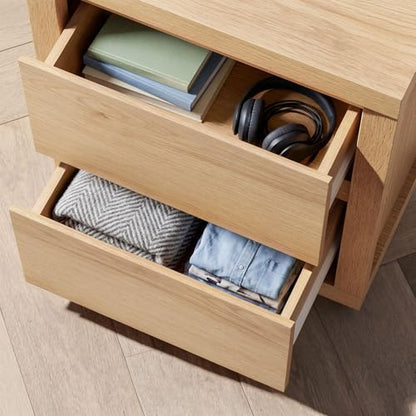 Nightstand with 2 Drawers, Modern Bedside Table with Handless Design, Wood End Table with Thickened Design, Night Stand for Bedroom, Oak - color: Oak
