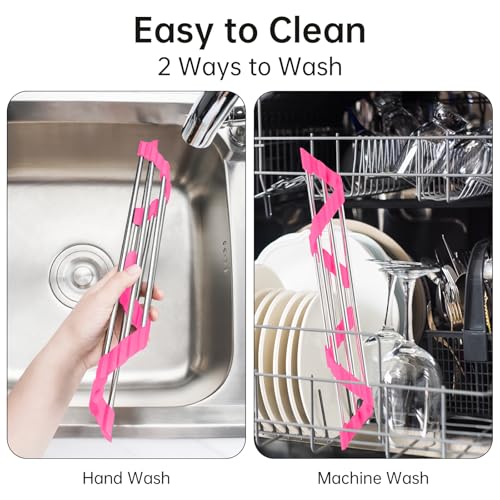 Tomorotec Triangle Roll Up Dish Drying Rack 304 Stainless Steel Rose | BPA-Free Food-Grade Silicone Edges Foldable Waterproof Rustproof Heavy-Duty Space Saver Heat Resistant to 550°F - color: Rose