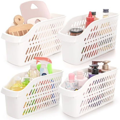 Coloch 4 Pack Plastic Under Sink Organizer with Wheels, Roll Out Bottle Organization Bins Narrow Kitchen Cabinet Organizers Multifunctional Plastic Organizer Basket for Under Sink, Kitchen, Bathroom