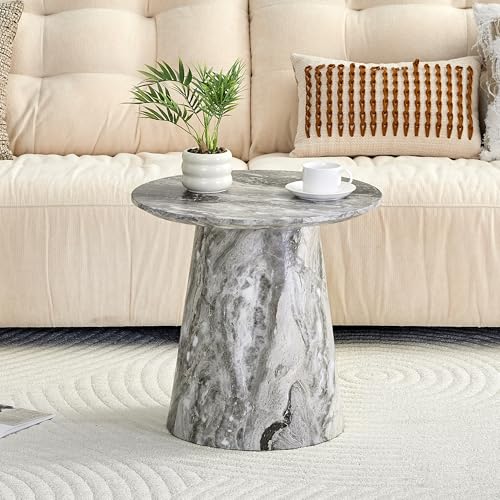 Modern End Coffee Table, 19.6" Gray&Brown Texture Faux Marble Coffee Table with Sturdy Cone Base, Small Round Coffee Table & Tall End Table Ideal for Living Room, Apartment, Small Space - color: 19.6" Gray Coffee Table