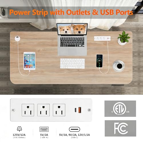 Electric Standing Desk with Wheels, 63'' x 24'' Standing Desk Adjustable Height with Charging Station, 2 USB Ports, 3 Power Outlets, 4 Caster, 27''-46'' Lifting Range Stand up Desk(Oak) - color: Gery, size: 63 x 24''
