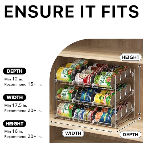 Simple Houseware 3-Tier Stackable Can Organizer Rack Hold 36 Cans, Chrome | Can Food Storage Dispenser for Pantry/Cabinet, Adjustable Dividers – 11.5" D x 17" W x 13.75" H - color: Chrome
