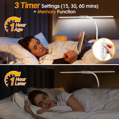 Syrinx LED Desk Lamp, Dual Head Desk Light with Clamp, Eye-Care Table Lamp | Flexible Gooseneck Task Light with Motion Sensor, Wired Control, 50 Lighting Modes, Timer & Memory Function for Home Office - color: White