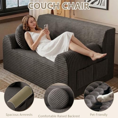 42" Boneless Oversized Chair with Side Pocket, Sofa Small Single Couch in a Box, Deep Seating Boneless Chair for Bedroom Living Room Office Apartment, No Assembly, Dark Grey - color: Dark Grey, size: 42'' Style 3