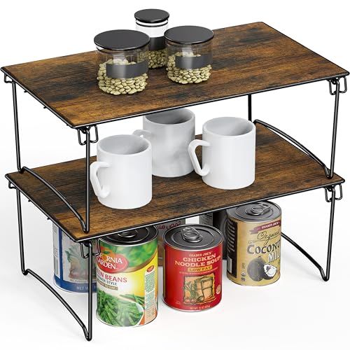 Deco Brothers Stackable Cabinet Shelf, 2 Pack, Rustic Brown - color: Rustic Brown