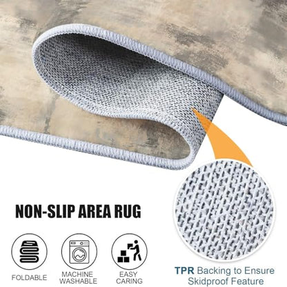 Abstract Striped Pattern Round Area Rug 7 ft, Washable Non-Slip Ultra-Soft Low Pile Carpet, Non-Shedding Gray Beige Retro Style Circle Rug for Bedroom Entryway Kitchen Bathroom Office - color: Gray Beige 1, size: 7' (Round)
