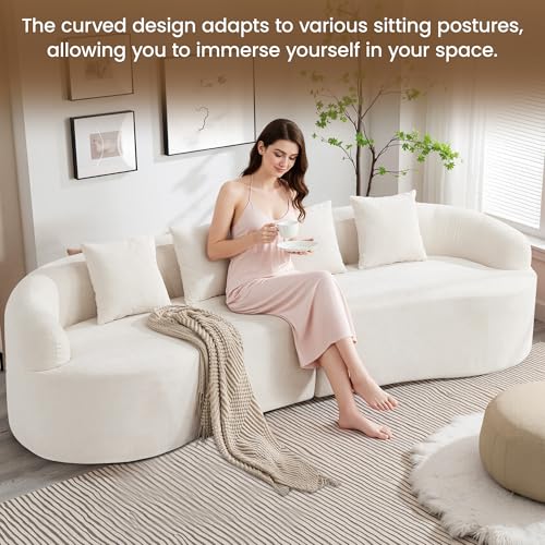 110" Boneless 4 Seater Sectional Sofa, Chenille Oversized Curved Cloud Couch, Modern 4-Seater Deep Seat Couches for Living Room, No Assembly, Beige - color: Beige, size: 4-Seater Sofa