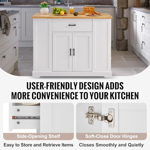 VEVOR 46" Wood Top Breakfast Bar with Storage Cabinet, Farmhouse Kitchen Table with Adjustable Shelf, Drawer, for Dining Kitchen Living Room, White - color: White