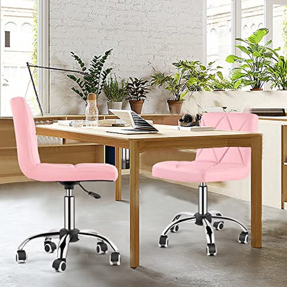 COSVALVE Armless Swivel Office Chair with Wheels, Adjustable Height | Armless Mid Back Chair With 360° Swivel, Adjustable Height & Rolling Wheels, Ideal For Home Offices, Conferences & Salons - color: Pink