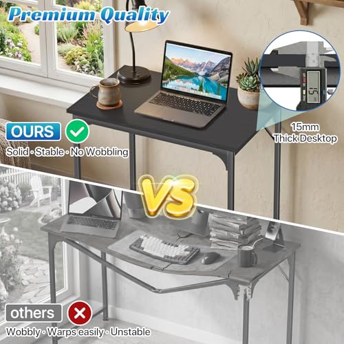 Small Computer Office Desk 32 Inch Student Study Writing Work Modern Simple Home Bedroom PC Table Metal Frame Desk… - color: Black, size: 32 Inch