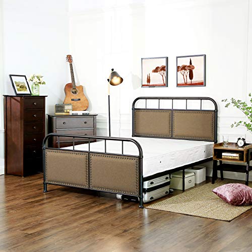 VASAGLE Queen Size Metal Bed Frame with Headboard, Footboard, No Box Spring Needed Platform bed, Under-Bed Storage, Vintage Industrial Style, Brown and Black URMB024BE - size: Queen Size, style: 14 Inch
