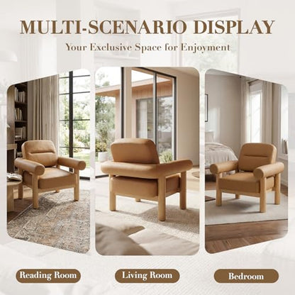 HNY 1-Pack Mid-Century Faux Leather Barrel Chair, Light Brown | Comfy Round Upholstered Armchair, Solid Wood Frame With Open Back, Lounge Side Club Chair for Living Room, Bedroom, Office - color: Light Brown, size: 1