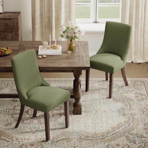 MALOL Wooden Dining Chairs Set of 2, Upholstered Kitchen & Dining Room Chairs with Solid Wood Legs Curved Backrest Farmhouse Accent Chair for Dining/Kitchen/Living Room, Green - color: Green, size: Set of 2