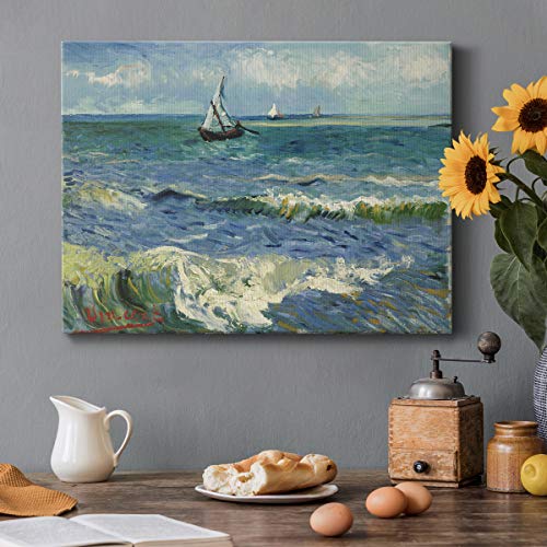 Renditions Gallery Seascape at Saintes-Maries by Vincent Van Gogh Printed, Famous Painting Reproduction, Premium Gallery Wrapped Canvas Print, Ready to Hang, 8 in H x 12 in W, Made in America Art - color: Seascape at Saintes-maries, size: 12"L x 8"W