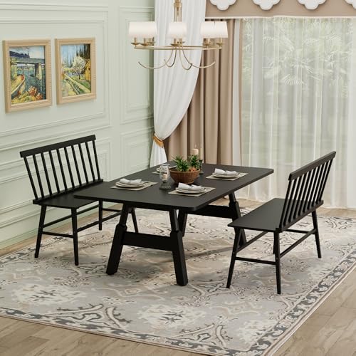 APRTAT Bamboo Entryway Bench, Dining Bench with Spindle Back (Black) | Natural Bamboo & H-Shaped Support, Spindle Back, Ideal for entryways, bedrooms, outdoor settings, Easy Assembly & Clean - color: Black, style: Without Arms
