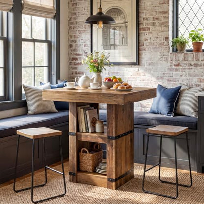 Tribesigns 37.4" H Square Dining Table for 2-4, 31.5" Small Farmhouse Dinner Kitchen Table with 2-Tier Storage, Wooden Dining Room Furniture for Kitchen, Dining Room, Apartment
