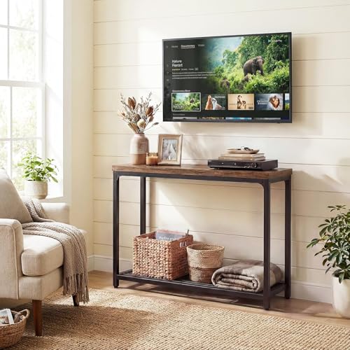 Besiost 32" Industrial Console Table with 2-Tier Storage, Oak Grey - color: Rustic Brown, size: 32 inch, style: 2 Tier