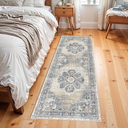 2x6 Hallway Runner Rug Washable: Soft Kitchen Rug Non Slip Runner with Rubber Backing for Living Room Bedroom Bathroom Non Shedding Farmhouse Carpet Runners (Blue, 2X6) - color: Blue, size: 2' x 6' (Rectangular)