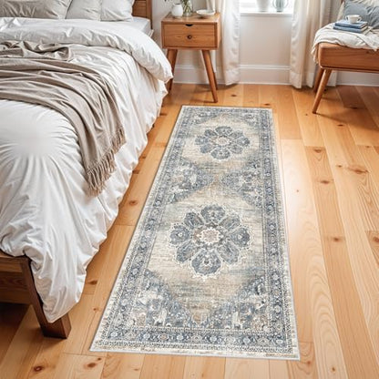 2x6 Hallway Runner Rug Washable: Soft Kitchen Rug Non Slip Runner with Rubber Backing for Living Room Bedroom Bathroom Non Shedding Farmhouse Carpet Runners (Blue, 2X6) - color: Blue, size: 2' x 6' (Rectangular)
