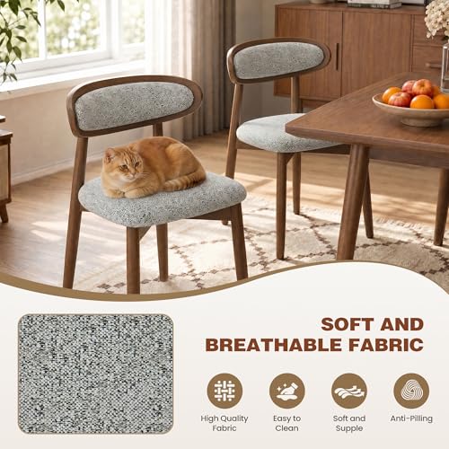 Wooden Dining Chairs Set of 4, Modern Fabric Upholstered Dining Room Chair, Kitchen Side Chairs, Farmhouse Dinner Chair with Curved Back for Kitchen, Lightgrey - color: Lightgrey, size: Set of 4