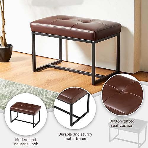 Glitzhome Ottoman Bench Pack of 2, Modern PU Leather Vanity Stools Chairs with Metal Frame, Makeup Stool Padded Foot Rest Stool for Living Room Vanity, Entryway, Bathroom, Brown - color: Brown, Pack of 2