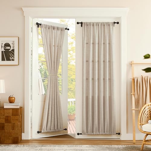 Tollpiz Linen Door Curtain Doorway Semi Sheer Curtains Closet Light Filtering Drapes Dual Rod Pocket Boho Window Curtain for Room Divider, 25 x 72 inches Long, Natural, 1 Panel - color: Natural, size: 25"W x 72"L (Pack of 1)