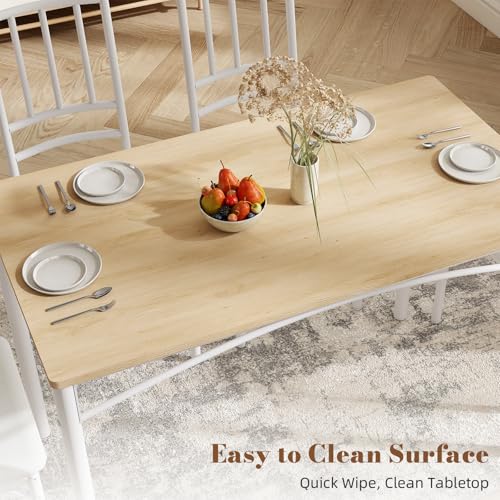 5-Piece Dining Table Set with 4 Chairs & Adjustable Feet, Upholstered Seats Kitchen Table and Chairs Set of 4, Space-Saving Design for Small Apartments and Dining Rooms, White - color: White, size: 5-piece