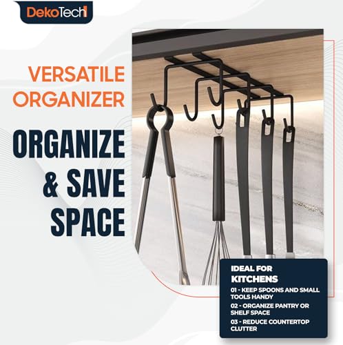 Under Shelf Mug Holder, Metal Cup Rack with 8 Hooks, Space-Saving Kitchen Storage Organizer, Black, Drill-Free Installation