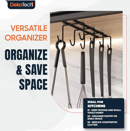 Under Shelf Mug Holder, Metal Cup Rack with 8 Hooks, Space-Saving Kitchen Storage Organizer, Black, Drill-Free Installation