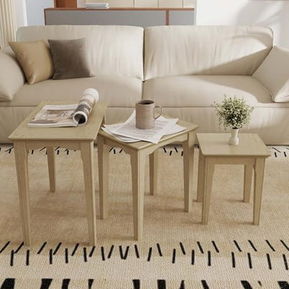 Kmax Nesting Tables Set of 3, Small Sofa Side Table Rustic Stacking End Table Rectangle Solid Wood Coffee Tables for Small Space - Ashes White - color: Ashes White