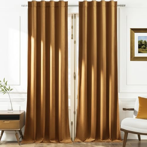Timeper Gold Brown Velvet Curtains W42 x L96 inches 2 Panels, Light Blocking Curtains for Bedroom Living Room Thermal Insulated Luxury Super Soft Window Drapes,Back Tab & Rod Pocket - color: Gold Brown, size: 42"W x 96"L (Pack of 2)